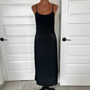 80s Vintage Slip Dress OLGA Semi Sheer Black Maxi Secret Shapers Size 36 (S/M)